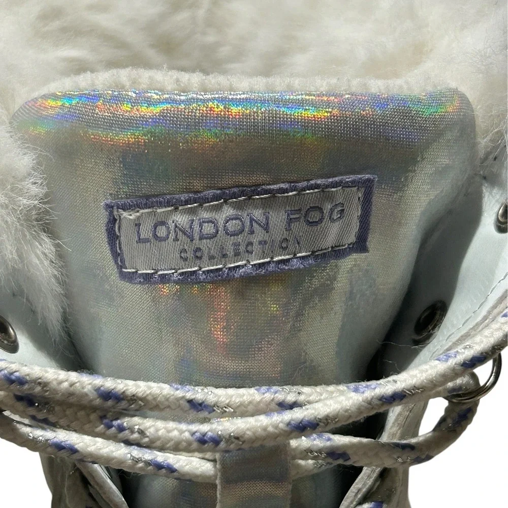 London Fog Bellcourt Kids Silver Iridescent Faux Fur Winter Duck Boots Size 3